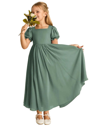 A-line Scoop-Neck Short Sleeves Chiffon Junior Bridesmaid Dress