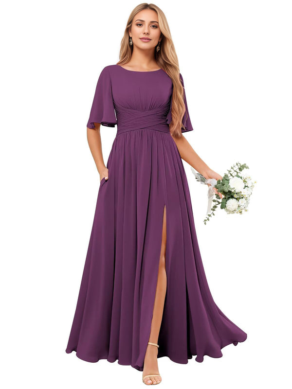 A-line Scoop Floor-Length Chiffon Bridesmaid Dress With Ruffle