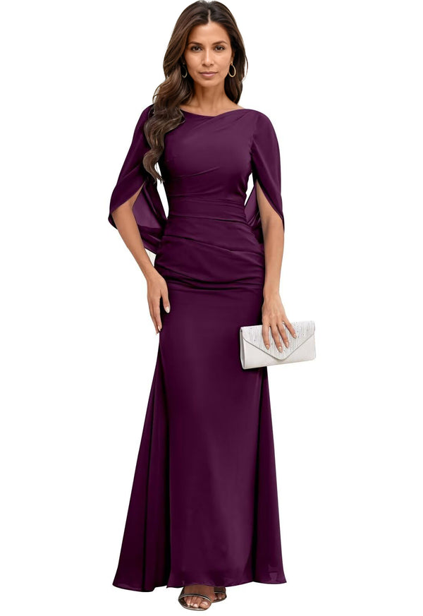 Trumpet/Mermaid Boat Neck Floor-Length Chiffon Mother of the Bride Dress With Pleated