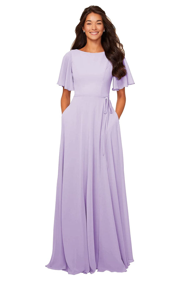 A-line Scoop Floor-Length Chiffon Bridesmaid Dress With Ruffle