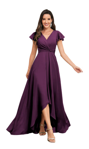 A-line V-Neck Floor-Length Chiffon Bridesmaid Dress With Ruffle