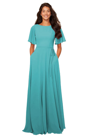 A-line Scoop Floor-Length Chiffon Bridesmaid Dress With Ruffle