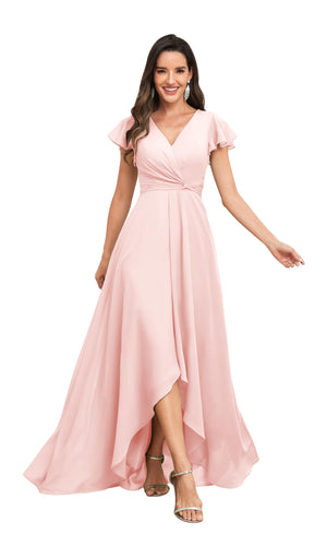A-line V-Neck Floor-Length Chiffon Bridesmaid Dress With Ruffle