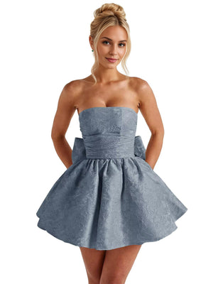 A-Line Strapless Short Jacquard Prom Dresses With Bow