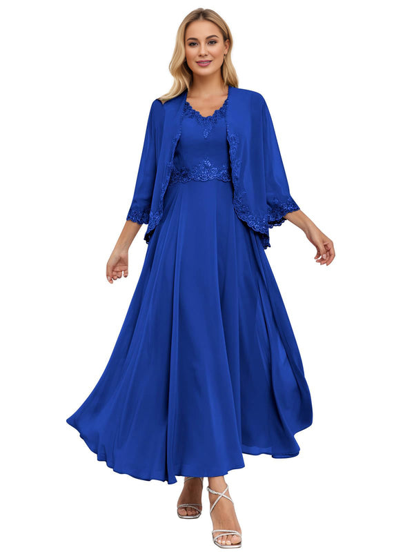 A-line Scoop Knee-Length Lace Chiffon Mother of the Bride Dress With Sequins