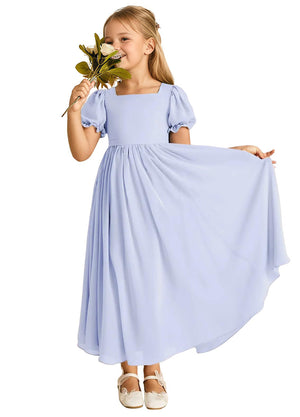 A-line Scoop-Neck Short Sleeves Chiffon Junior Bridesmaid Dress