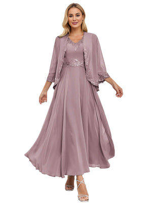 A-line Scoop Knee-Length Lace Chiffon Mother of the Bride Dress With Sequins