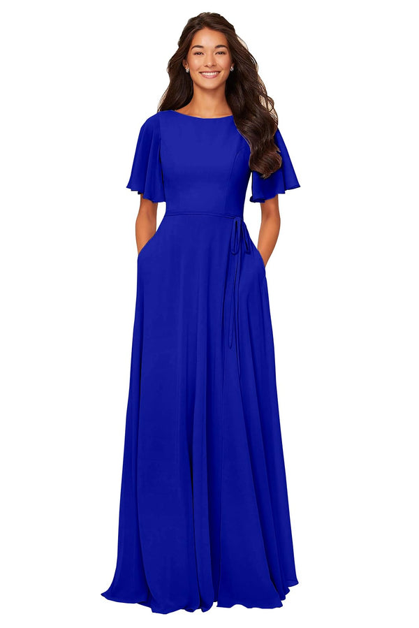 A-line Scoop Floor-Length Chiffon Bridesmaid Dress With Ruffle