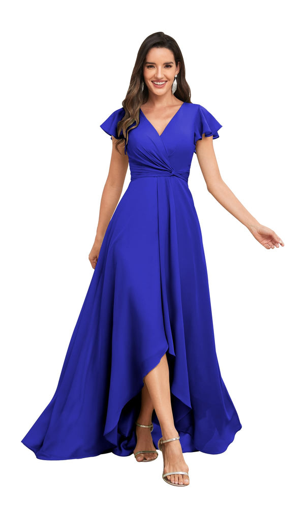 A-line V-Neck Floor-Length Chiffon Bridesmaid Dress With Ruffle