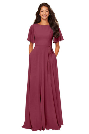 A-line Scoop Floor-Length Chiffon Bridesmaid Dress With Ruffle