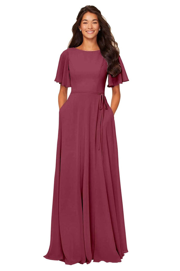 A-line Scoop Floor-Length Chiffon Bridesmaid Dress With Ruffle
