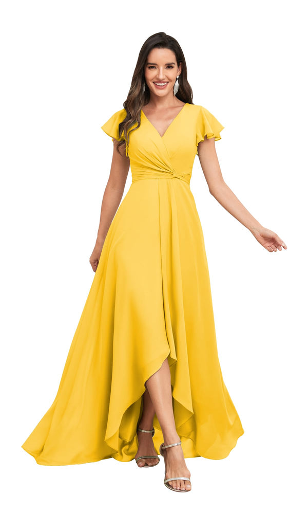 A-line V-Neck Floor-Length Chiffon Bridesmaid Dress With Ruffle