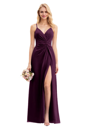 A-line V-Neck Floor-Length Chiffon Bridesmaid Dress With Ruffle
