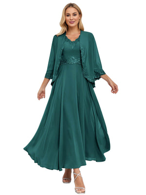 A-line Scoop Knee-Length Lace Chiffon Mother of the Bride Dress With Sequins
