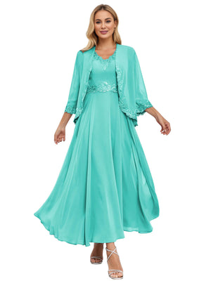 A-line Scoop Knee-Length Lace Chiffon Mother of the Bride Dress With Sequins