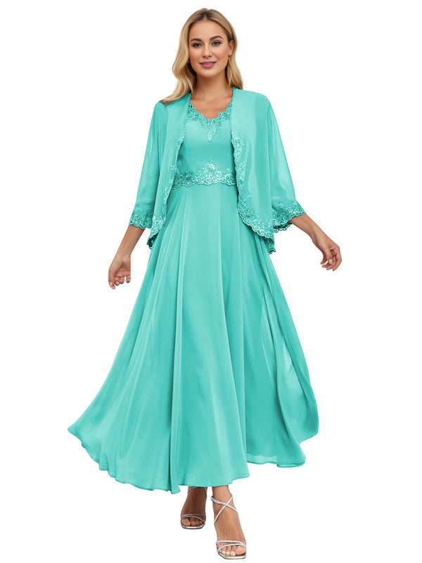 A-line Scoop Knee-Length Lace Chiffon Mother of the Bride Dress With Sequins