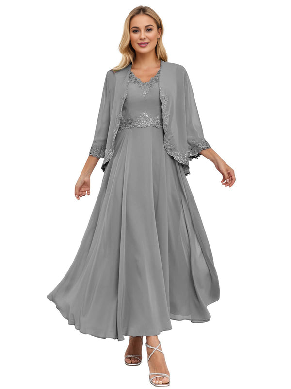 A-line Scoop Knee-Length Lace Chiffon Mother of the Bride Dress With Sequins