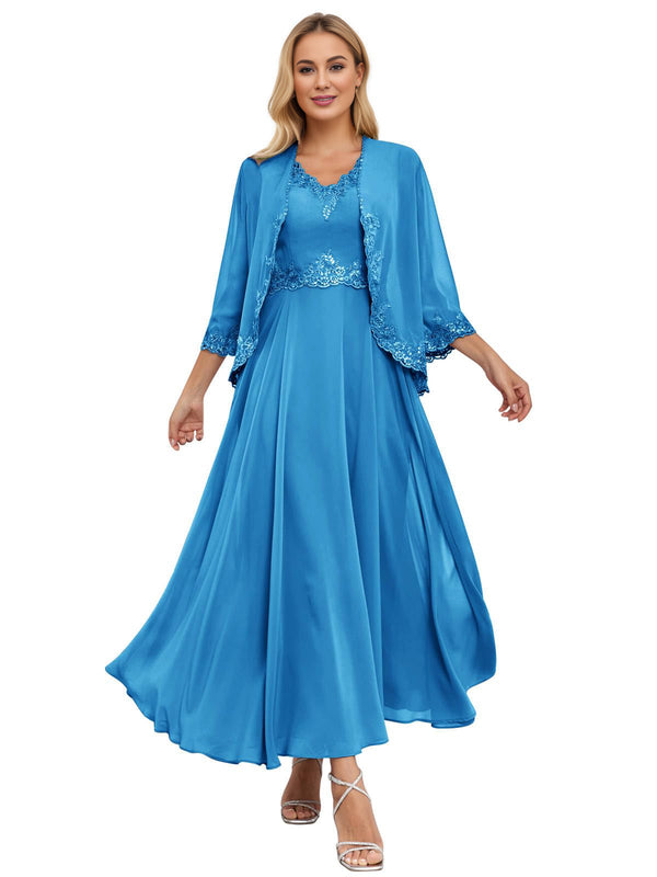 A-line Scoop Knee-Length Lace Chiffon Mother of the Bride Dress With Sequins