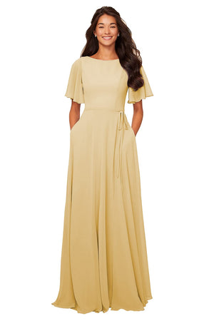A-line Scoop Floor-Length Chiffon Bridesmaid Dress With Ruffle
