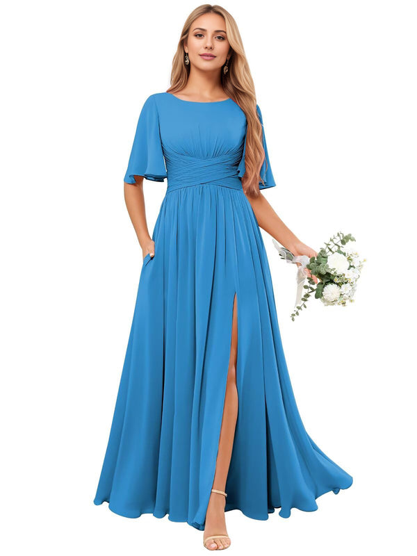 A-line Scoop Floor-Length Chiffon Bridesmaid Dress With Ruffle