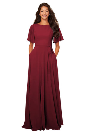 A-line Scoop Floor-Length Chiffon Bridesmaid Dress With Ruffle
