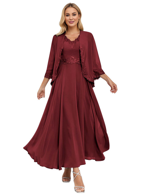 A-line Scoop Knee-Length Lace Chiffon Mother of the Bride Dress With Sequins