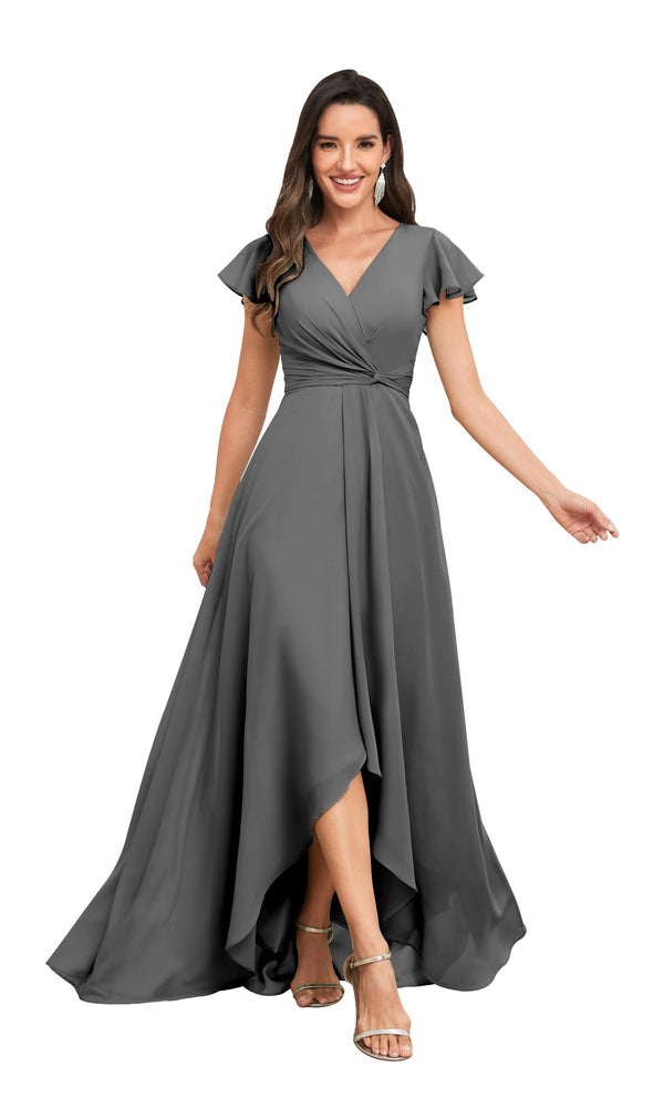 A-line V-Neck Floor-Length Chiffon Bridesmaid Dress With Ruffle