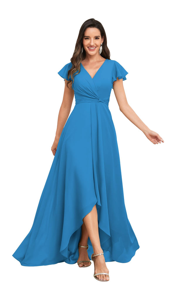 A-line V-Neck Floor-Length Chiffon Bridesmaid Dress With Ruffle