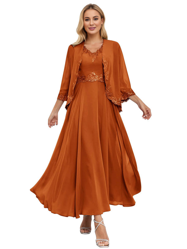 A-line Scoop Knee-Length Lace Chiffon Mother of the Bride Dress With Sequins