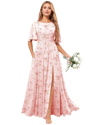 A-line Scoop Floor-Length Chiffon Bridesmaid Dress With Ruffle