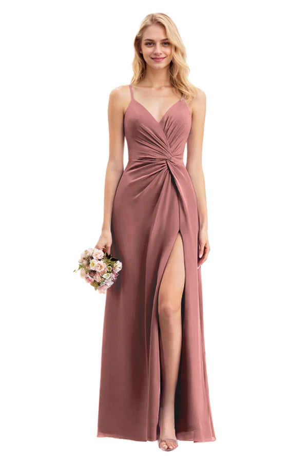 A-line V-Neck Floor-Length Chiffon Bridesmaid Dress With Ruffle