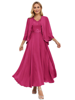 A-line Scoop Knee-Length Lace Chiffon Mother of the Bride Dress With Sequins