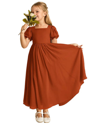A-line Scoop-Neck Short Sleeves Chiffon Junior Bridesmaid Dress