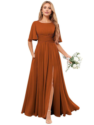 A-line Scoop Floor-Length Chiffon Bridesmaid Dress With Ruffle