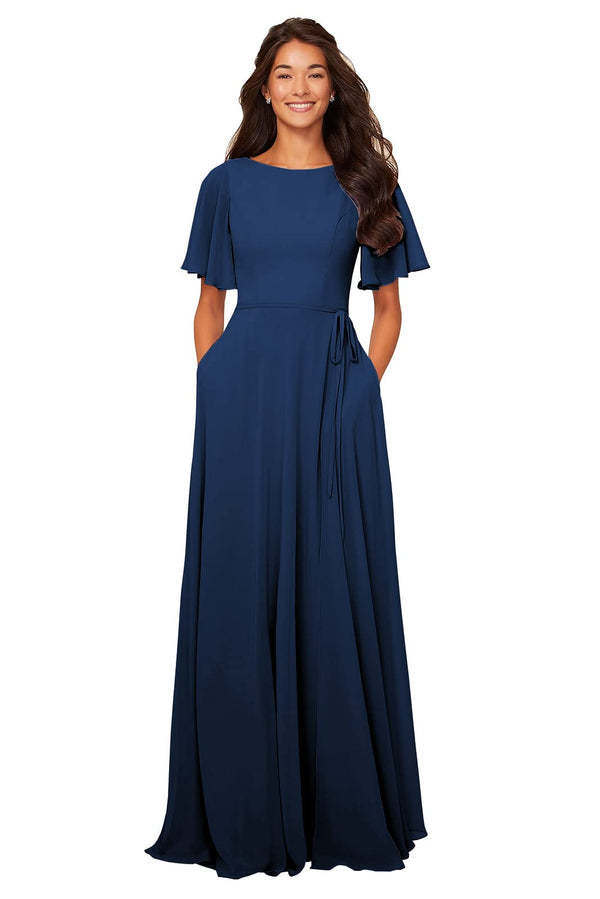 A-line Scoop Floor-Length Chiffon Bridesmaid Dress With Ruffle