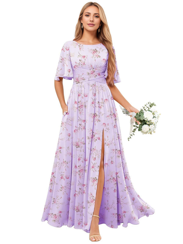A-line Scoop Floor-Length Chiffon Bridesmaid Dress With Ruffle