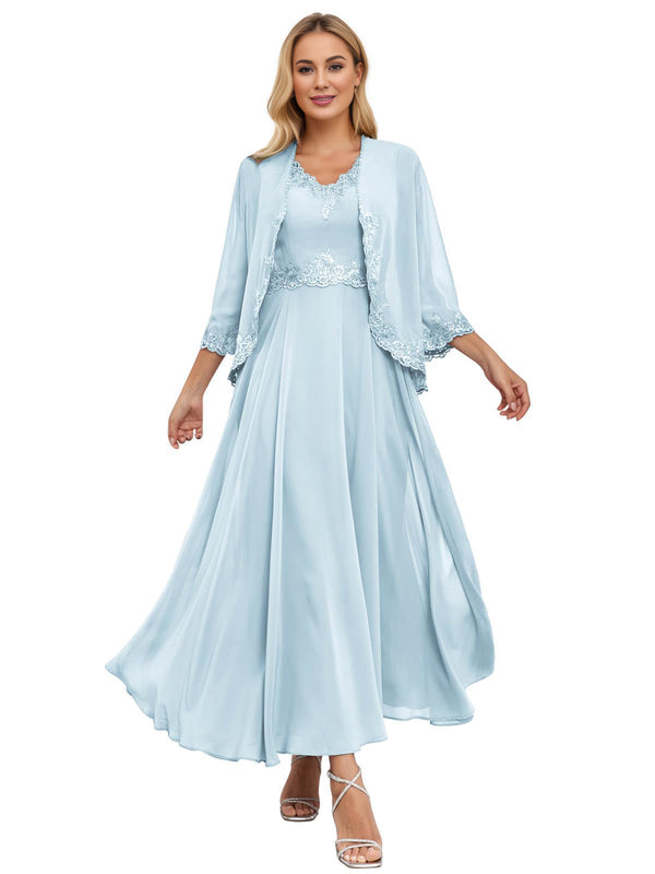 A-line Scoop Knee-Length Lace Chiffon Mother of the Bride Dress With Sequins