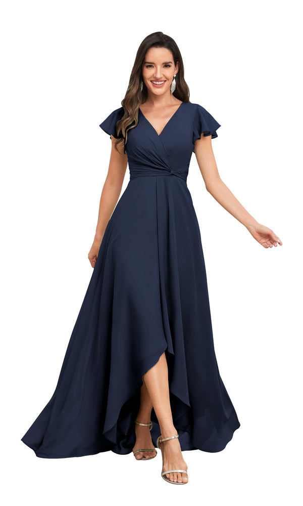 A-line V-Neck Floor-Length Chiffon Bridesmaid Dress With Ruffle