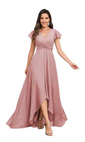A-line V-Neck Floor-Length Chiffon Bridesmaid Dress With Ruffle