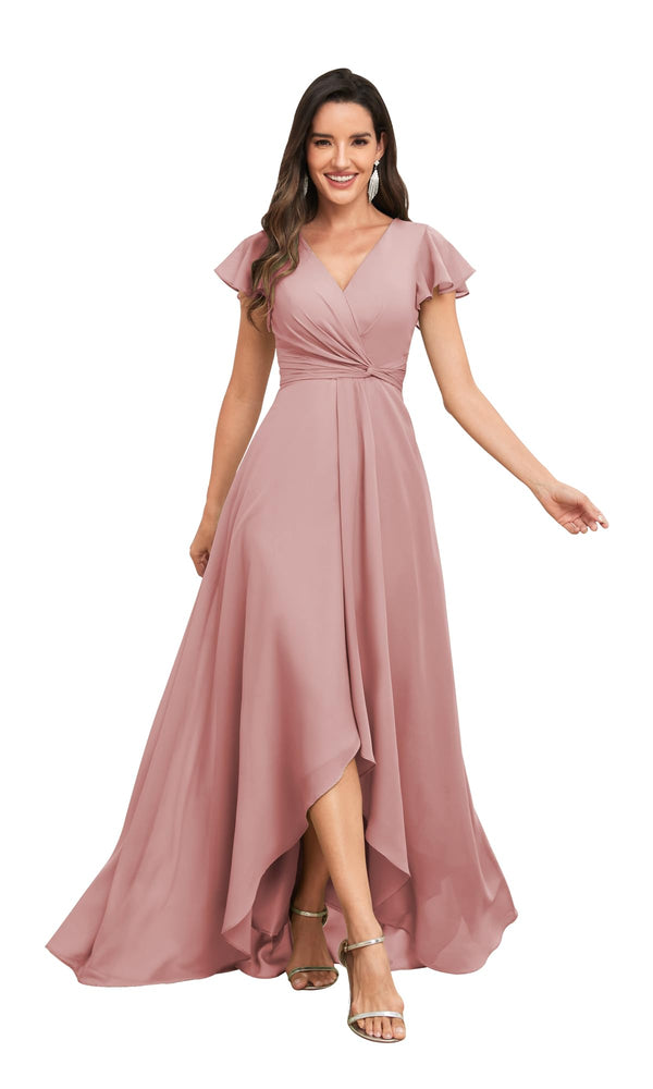 A-line V-Neck Floor-Length Chiffon Bridesmaid Dress With Ruffle