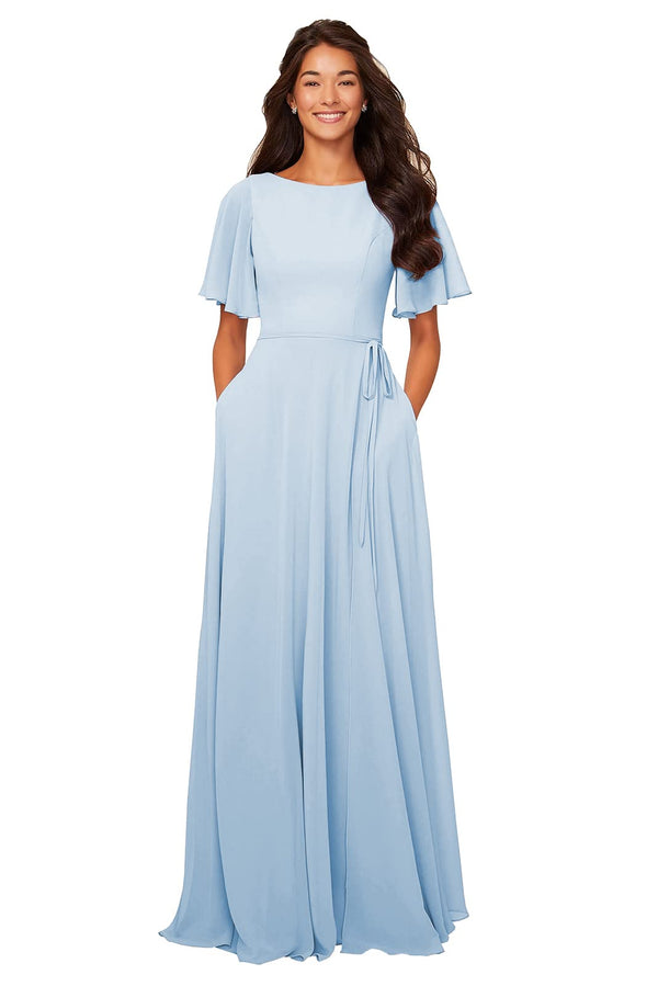 A-line Scoop Floor-Length Chiffon Bridesmaid Dress With Ruffle