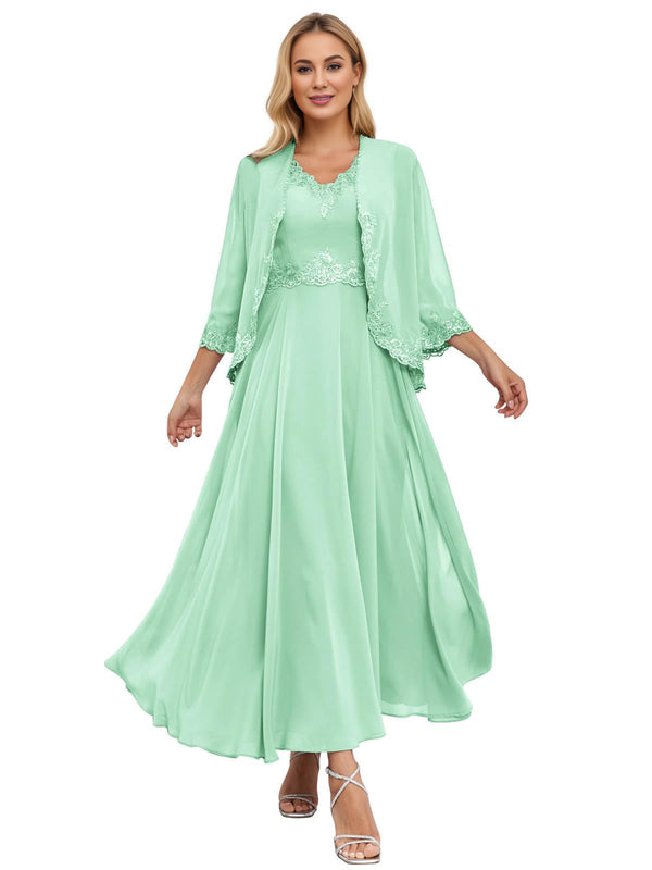 A-line Scoop Knee-Length Lace Chiffon Mother of the Bride Dress With Sequins