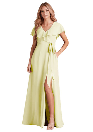 A-line V-Neck Floor-Length Chiffon Bridesmaid Dress With Ruffle