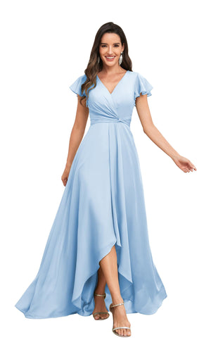 A-line V-Neck Floor-Length Chiffon Bridesmaid Dress With Ruffle