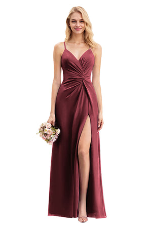 A-line V-Neck Floor-Length Chiffon Bridesmaid Dress With Ruffle