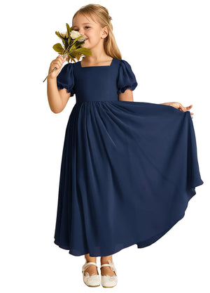 A-line Scoop-Neck Short Sleeves Chiffon Junior Bridesmaid Dress