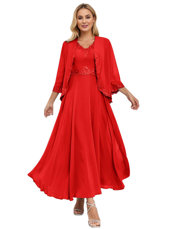 A-line Scoop Knee-Length Lace Chiffon Mother of the Bride Dress With Sequins