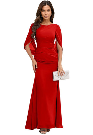 Trumpet/Mermaid Boat Neck Floor-Length Chiffon Mother of the Bride Dress With Pleated