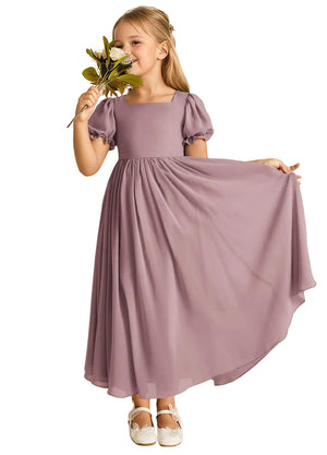 A-line Scoop-Neck Short Sleeves Chiffon Junior Bridesmaid Dress
