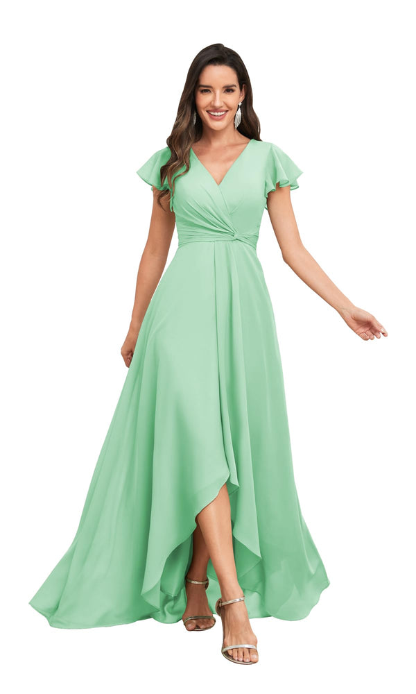 A-line V-Neck Floor-Length Chiffon Bridesmaid Dress With Ruffle